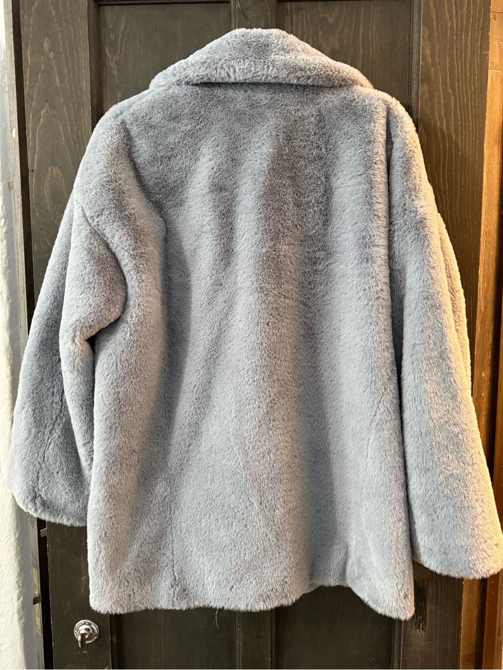 Free People Plush Double-Breasted Faux Fur Jacket in Light Gray - Picture 3 of 4